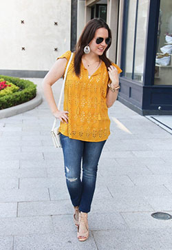 Yellow casual jeans lady: Jean jacket,  Yellow Outfits Girls,  yellow top  