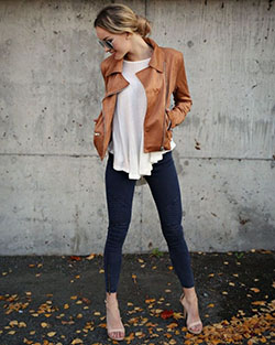 Leggings outfit spring: Leather jacket,  Slim-Fit Pants,  College Outfit Ideas  