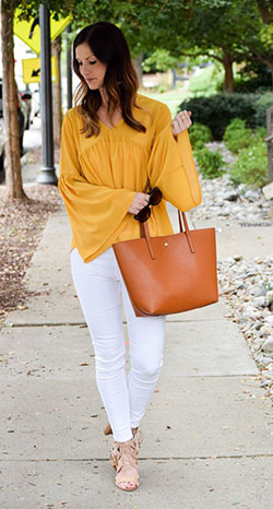 Bell sleeve,  Slim-fit pants: Slim-Fit Pants,  Bell sleeve,  Yellow Outfits Girls,  Long Sleeve  