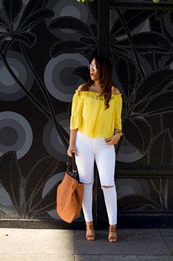 Yellow and white outfit for ladies: Yellow Outfits Girls,  yellow top  
