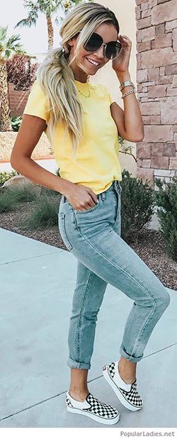 Mom jeans,  Casual wear: Slim-Fit Pants,  Mom jeans,  Yellow Outfits Girls  
