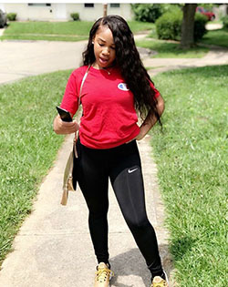 Baddie Outfit With Red T-Shirt & Black Legging: Black Leggings  