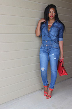 Denim Pants Outfit For Black Skinny Girls: Ripped Jeans,  Denim Pants,  Denim Shirt  