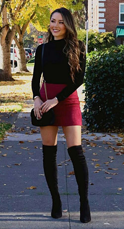 Thigh high boots outfit: Over-The-Knee Boot,  Boot Outfits,  Skirt Outfits,  Knee highs,  Chap boot,  High Boots  