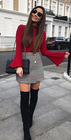 Outfits con falda de cuero y botas largas: winter outfits,  Over-The-Knee Boot,  Boot Outfits,  Skirt Outfits  