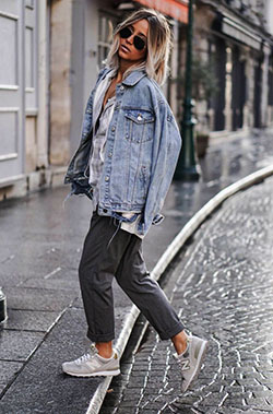 Grey new balance outfit: Jean jacket,  Street Outfit Ideas  