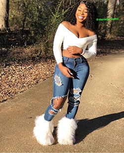 Soft faux fur pull on furry ankle boots: Fur clothing,  Boot Outfits,  Fake fur,  Sports shoes,  Swag Outfit Teens  