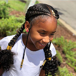Kids feed in braids: Afro-Textured Hair,  Box braids,  School Hairstyle  