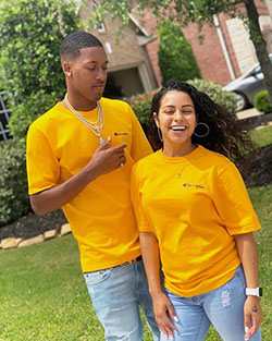 Carmen and corey Matching Outfits With Yellow T-Shirts & Light Blue Jeans: 