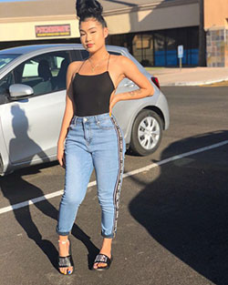 Mom jeans, Casual wear: winter outfits,  Slim-Fit Pants,  black girl outfit  