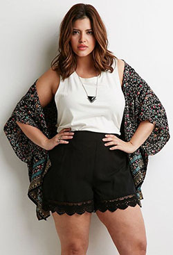 Plus size summer shorts: Plus size outfit,  Plus-Size Model,  Forever 21  