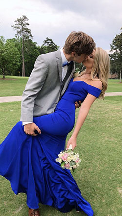 Royal blue dress prom bouquet: party outfits,  Backless dress,  Evening gown,  Royal blue,  Prom Outfit Couples  