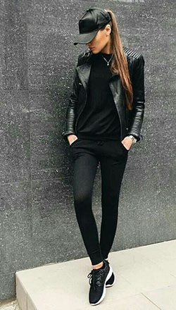 Womens black outfits: Clothing Accessories,  Leather jacket,  Legging Outfits  