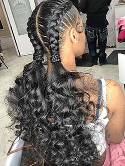 Feed in braids with ponytail curls: Afro-Textured Hair,  Long hair,  Hair Color Ideas,  Crochet braids,  Braided Hairstyles  