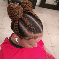 Ghana braids two buns: Afro-Textured Hair,  Box braids,  Braided Hairstyles,  French braid  