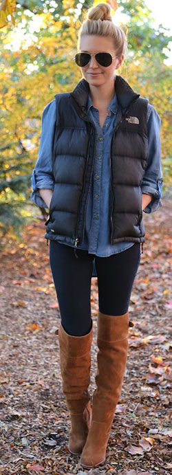 Fall vest, Casual wear, Winter clothing: winter outfits,  Flight jacket,  Legging Outfits  