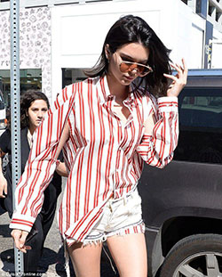 Kendall Jenner With Striped Shirt And Denim Shorts: Kylie Jenner,  Kendall Jenner,  Los Angeles,  Kris Jenner  