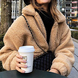 Hooded Faux Shearling Jacket: winter outfits,  Fur clothing,  Shearling coat,  Teddy Jacket  