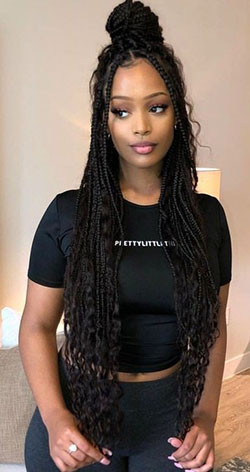 Feed in braids with curly ends: Afro-Textured Hair,  Long hair,  Crochet braids,  Box braids,  African hairstyles  