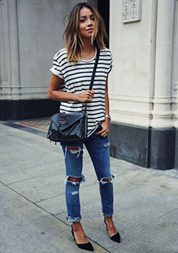 White And Blue Striped Dress Outfit Ideas: Slim-Fit Pants,  shirts,  Striped Outfit Ideas  