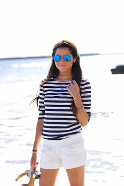 Style Blue And White Striped Dress: Clothing Accessories,  Jean jacket,  Aviator sunglasses,  Striped Outfit Ideas  