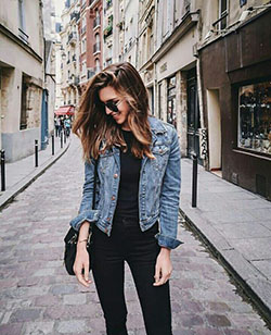 Outfit for denim jacket, Jean jacket: Jean jacket,  School Outfits Tumblr,  Denim Jacket with Crop Top  