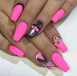 Hot pink nail designs coffin: Nail Polish,  Nail art,  Acrylic Nails  