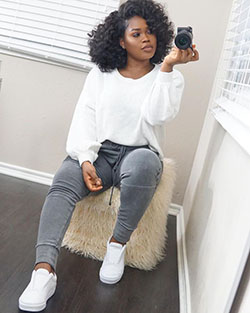 African Curvy Girls, Casual wear: winter outfits,  Slim-Fit Pants,  Plus size outfit  