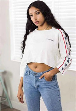 Crop Top Outfit With Denim For Girls: fashion model,  Tommy Hilfiger Tops  