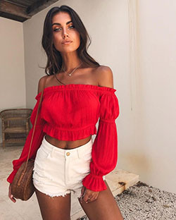 Cropped red top outfit for teen girls.: Red top  