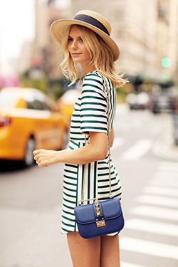 Blue And White Striped Dress: Clothing Accessories,  Baseball cap,  Straw hat,  Striped Outfit Ideas,  Panama hat  