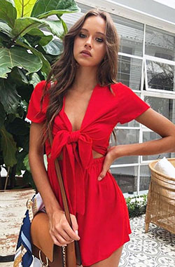 Excellent Red Blouse Outfit Ideas: party outfits,  Romper suit,  Red top,  Boho Dress  
