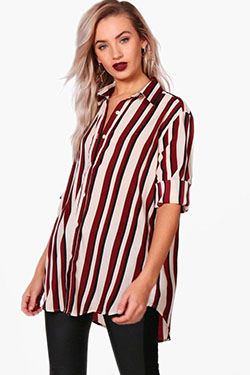 Full Sleeve Red and White Striped Shirt: 