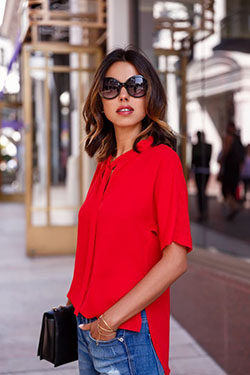 Red blouse with blue jeans: shirts,  Red top  