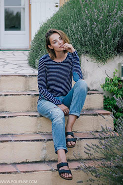 Long sleeve with boyfriend jeans: Slim-Fit Pants,  Long-Sleeved T-Shirt,  Birkenstocks Outfits,  Long Sleeve  