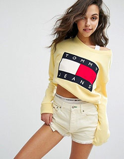 Yellow crop top outfit for girls with shorts: Crop top,  Tommy Hilfiger,  Tommy Hilfiger Tops,  yellow top  