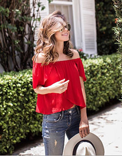 Red off the shoulder top: Sleeveless shirt,  Red top,  Off Shoulder  
