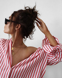 Red And White Striped Shirt Outfit Womens: Fashion photography,  Grunge fashion  