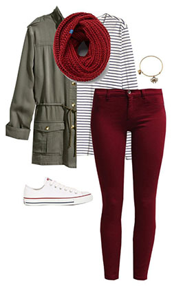 Outfits with maroon jeans, Casual wear, Slim-fit pants: Slim-Fit Pants,  School Outfit Ideas  