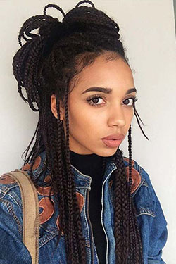 Most craved designs box braids hairstyles, Box braids: Lace wig,  Brown hair,  Crochet braids,  Box braids,  Braided Hairstyles,  Synthetic dreads,  Top knot  