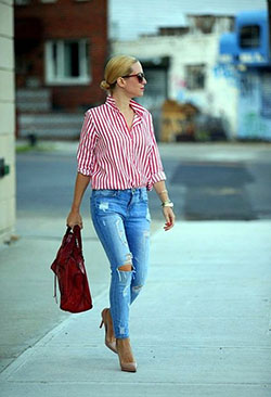 Red and white striped shirt outfit ideas: shirts  