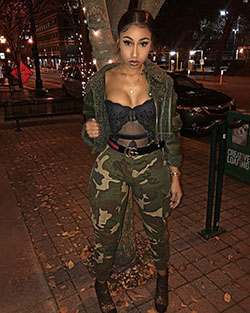 Camo pants lace bodysuit, Cargo pants, Casual wear: Sleeveless shirt,  Military camouflage,  Military Outfit Ideas  