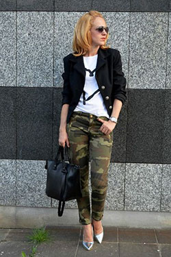 Outfits with silver pointed heels: High-Heeled Shoe,  Slim-Fit Pants,  Capri pants,  Military camouflage,  Military Outfit Ideas,  Miami Style  