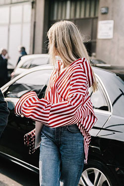 Oversized Red And White Striped Shirt: shirts,  Clothing Ideas  