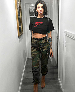 Military Look For Girls, Tube top, Lapel pin: Crop top,  Lapel pin,  Military Outfit Ideas  