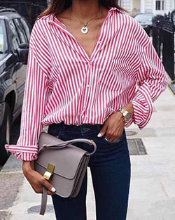 Red And White Shirt Outfit For Casual wear on Stylevore