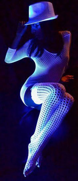 White Glow In The Dark Fishnet Tights: Glowing Fishnet Outfit,  Glow In Dark  
