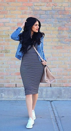 Knee Length Blue And White Striped Dress: Bodycon dress,  Clothing Accessories,  Sports shoes,  Striped Outfit Ideas  