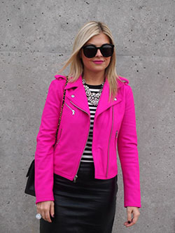 Style hot pink jacket, Leather jacket: Pink Outfits Ideas  