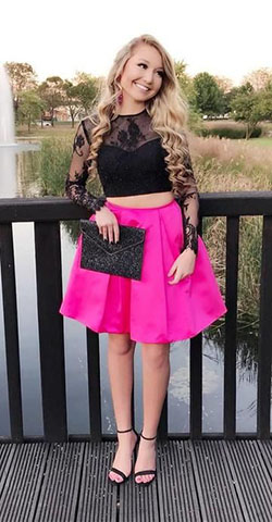 Hot Pink And Black Outfits For Evening Party: party outfits,  Cocktail Dresses,  Evening gown,  Pink Outfits Ideas,  VESTIDO CORTO  